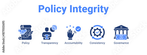 Policy Integrity web banner icon vector illustration concept ,  with icon of Policy, Transparency, Accountability.
