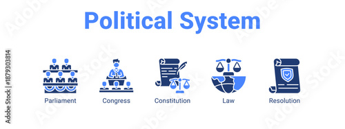 Political System web banner icon vector illustration concept ,  with icon of Parliament, Congress, Constitution.
