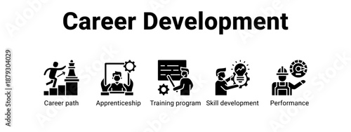 Career Development web banner icon vector illustration concept ,  with icon of Career path, Apprenticeship, Training program, Skill.