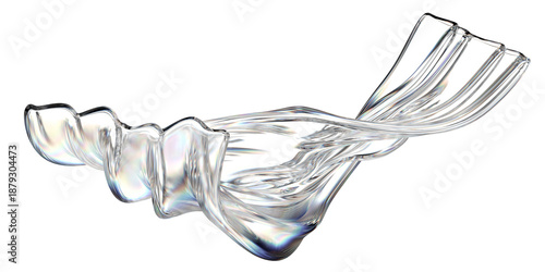 Dynamic Abstract Swirl of Transparent Glass-like Material, Displaying Prismatic Light Refractions on a Pure Black Background