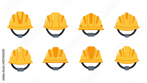 Set of Yellow Hard Hats in Different Angles