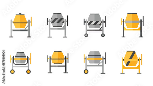 Collection of Concrete Mixer Icons and Illustrations