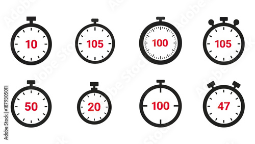 Set of Stopwatch Icons with Numbers, Timer Symbols