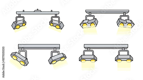 Set of Four Modern Track Lighting Fixtures with Adjustable Spotlights