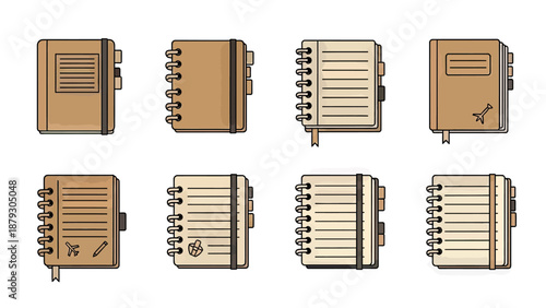 Collection of Diverse Notebooks and Planners Vector Icons