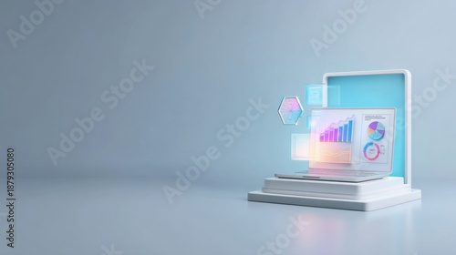 Wallpaper Mural Digital Laptop Displaying Colorful Graphs and Charts Representing Business Growth, Data Analysis, and Technology Advancement on Gray Background Torontodigital.ca