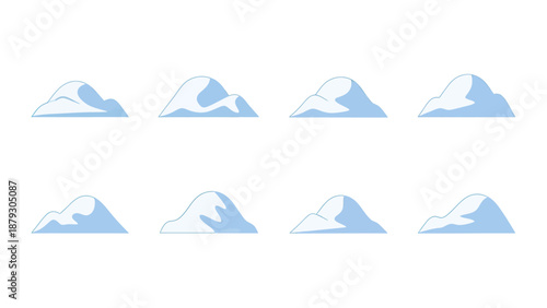 Snowy Mountain Peaks Collection, Flat Design Style
