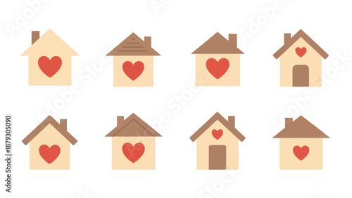 Charming Houses with Hearts Collection, Cute Vector Art