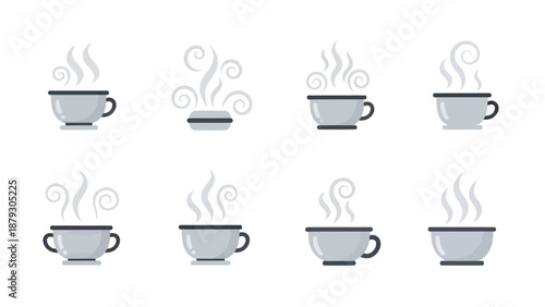 Hot Beverage Steam Icons Set