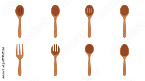 Wooden Kitchen Utensils Set: Spoons and Fork