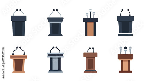 Collection of Modern and Classic Podiums with Microphones