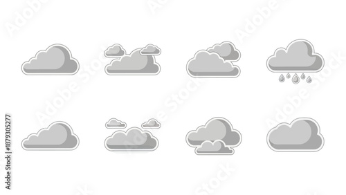 Set of Gray Clouds and Rain Icons