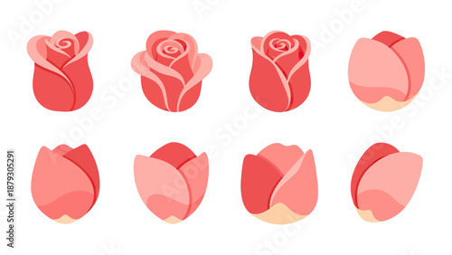 Collection of Pink and Red Rose Bud Icons