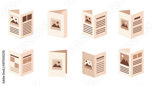Brochure and Flyer Mockups Set, Folded Paper Advertising Design Elements