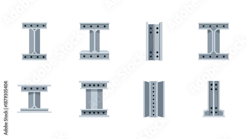 Collection of Steel I-Beam and H-Beam Structural Elements