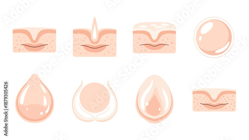 Skin Layers and Cosmetic Droplet Vector Icons