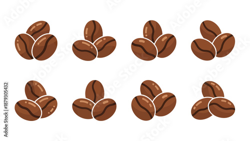 Coffee Bean Clusters: A Set of Flat Vector Icons