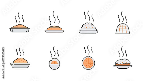 Hot Food Icons Set: Steaming Dishes and Meals