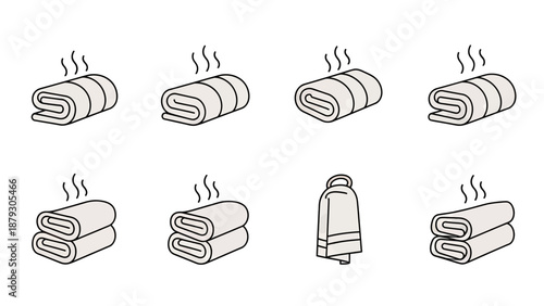 Rolled and Folded Towels with Steam Icons