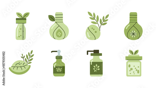Green Organic Skincare and Cosmetic Product Icons