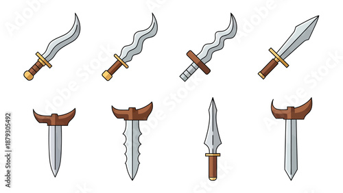Collection of Ancient Swords and Daggers Vector Icons