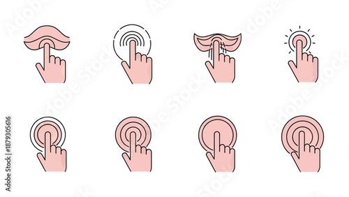 Touchscreen Gestures Icons: Finger Taps and Swipes