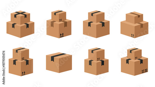Cardboard Boxes Stacked and Isolated Vector Icons