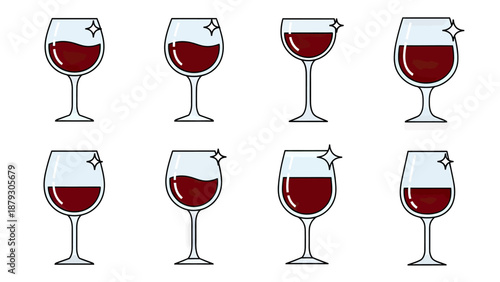 Set of Elegant Red Wine Glasses Icons