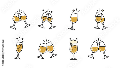 Cheers and Celebration Icons: Champagne and Beer Glasses