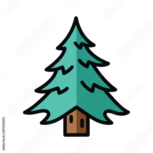 A cartoonish pine tree with a brown base