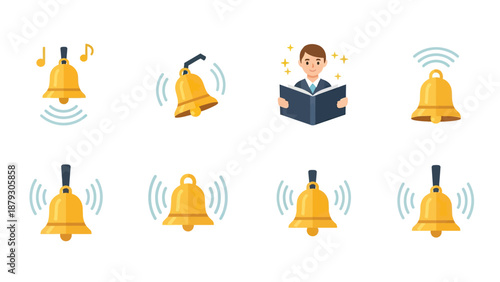 Collection of Golden Bells Ringing and Alert Icons