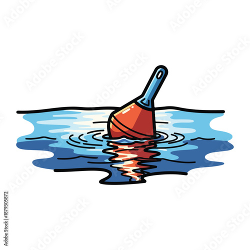 A cartoonish orange buoy partially submerged in rippling water