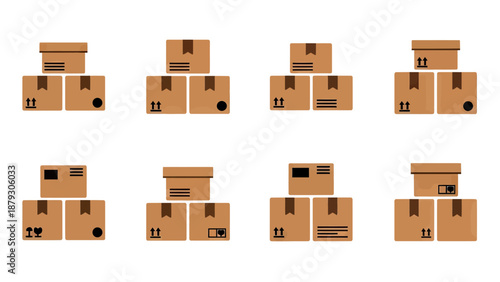Cardboard Boxes Stacked Icon Set