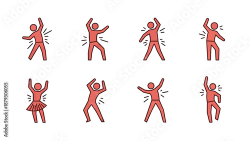 Energetic Dancing Figures in Red, Minimalist Style