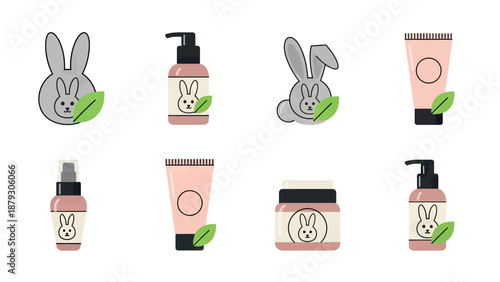 Cruelty-Free Cosmetics Icons: Bunny and Leaf Symbols on Skincare Packaging