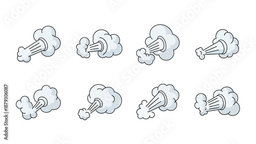 Fart Cloud Icons, Poof Smoke Bubbles, Comic Wind Effects