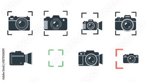 Modern Camera Icons Set, Photography and Videography Symbols