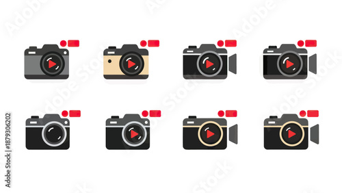 Set of Various Camera Icons with Recording Indicator