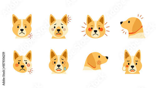 Sad Dog Faces Collection Vector Illustration