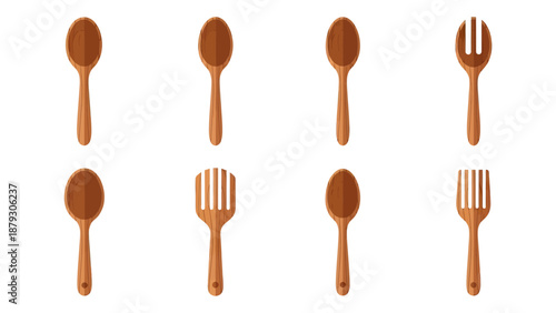 Set of Wooden Kitchen Utensils and Spoons