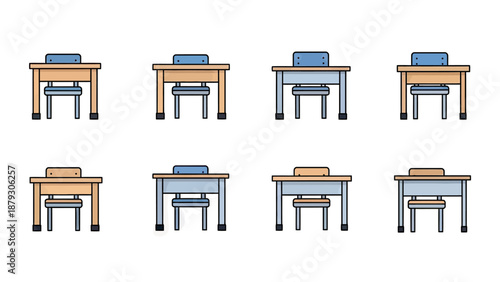 School Desks and Chairs Collection Vector Illustration