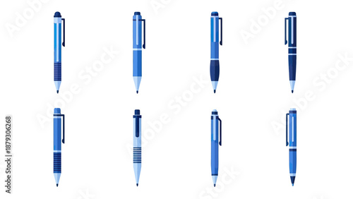 Collection of Blue Ballpoint Pens and Pencils