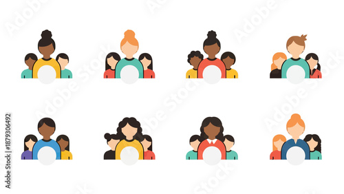 Diverse Group of People Icons, Flat Design, Diverse Community