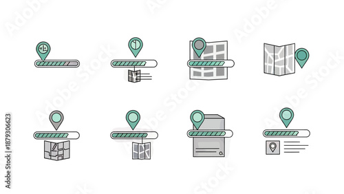 Location Pin Progress Bar Icons Set