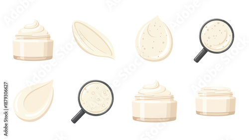 Cosmetic Cream Swatches and Jars with Magnifying Glass