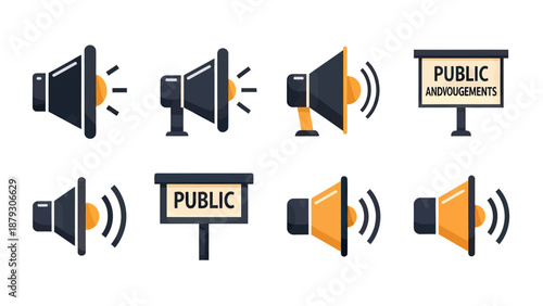 Megaphone and Announcement Board Icons Set