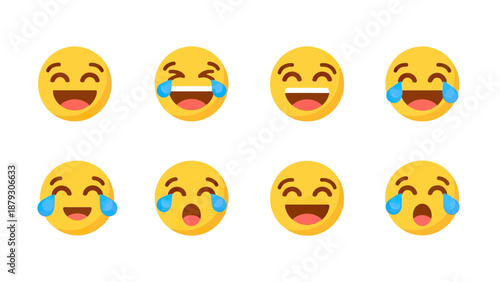 Set of Happy and Laughing Emoji Faces, Vector Illustration