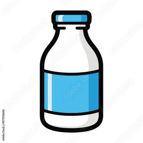 A cartoon-style illustration of a milk bottle