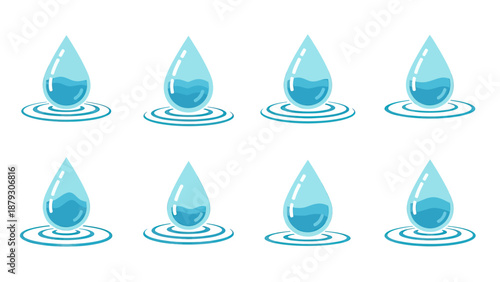 Set of Water Droplet Icons with Ripples