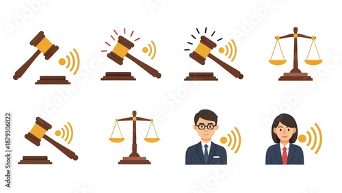 Justice and Law Icons: Gavel, Scales, and Professional Figures